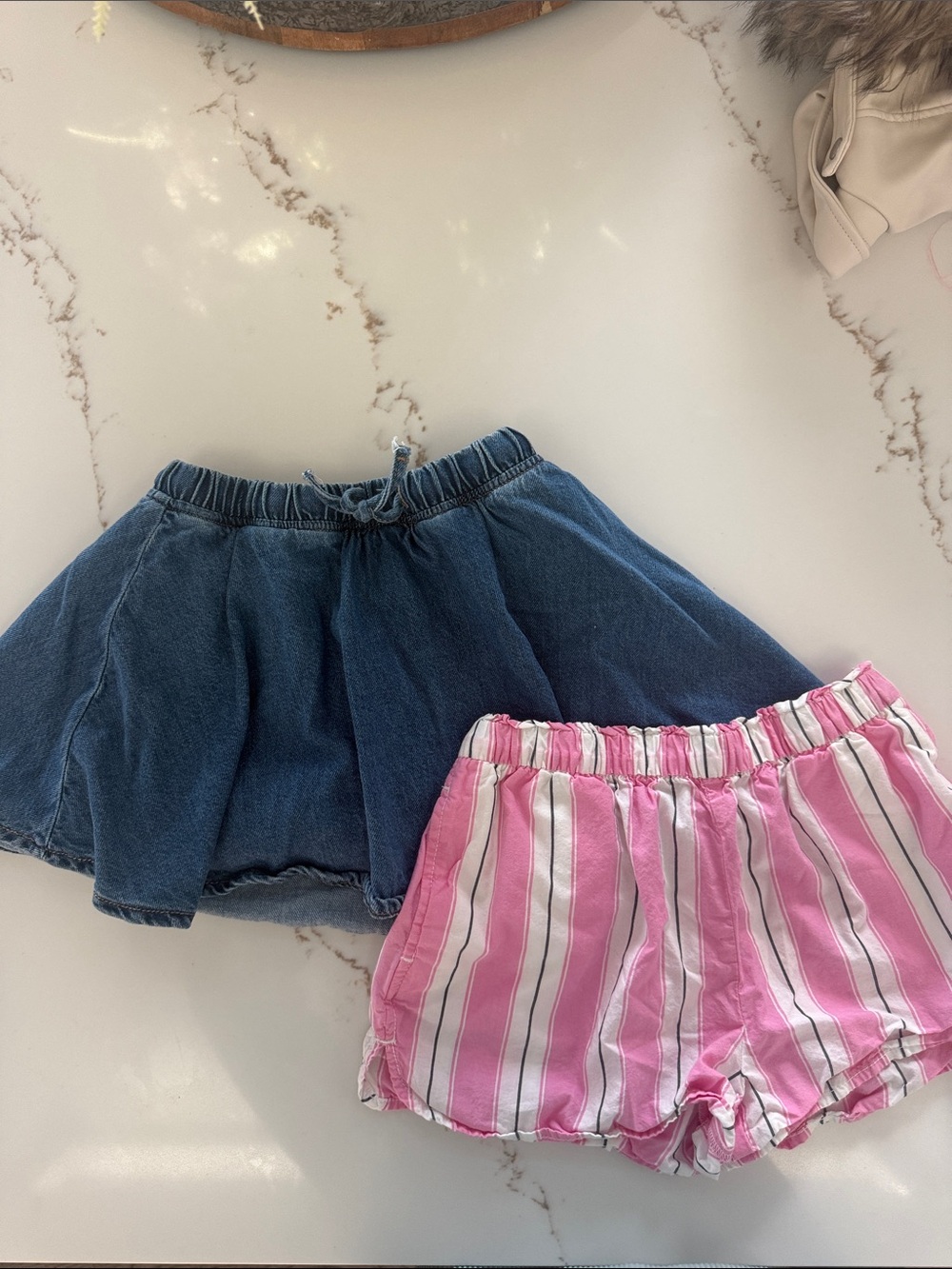 Zara Denim Skort & Gap Pink Striped Shorts Set